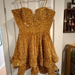 Sparkling Gold Sequin Mini Dress